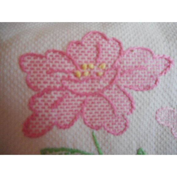 Vintage hand embroidered floral Pink Lace Dresser scarf doily placemat runner #1 - Picture 5 of 6